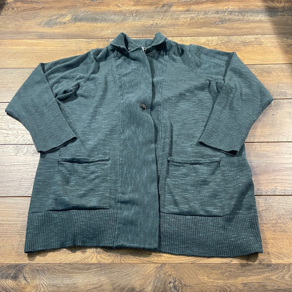 J. Jill Dark Green Space Dye Longline Cardigan Sweater Single Button XL Layers